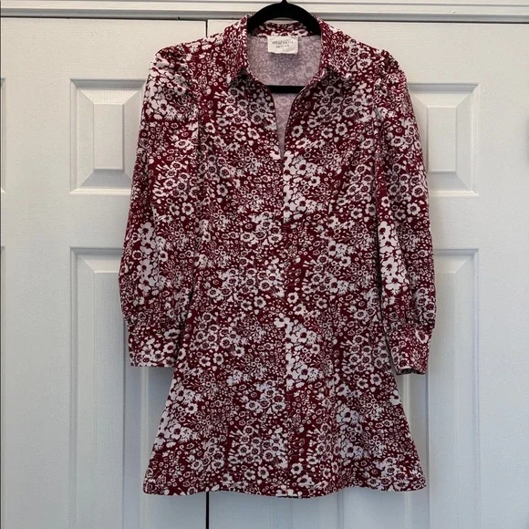 TUCKERNUCK HYACINTH HOUSE Maroon Floral Front Zip Begonia Mini Dress Sz. S EUC! - Picture 2 of 7